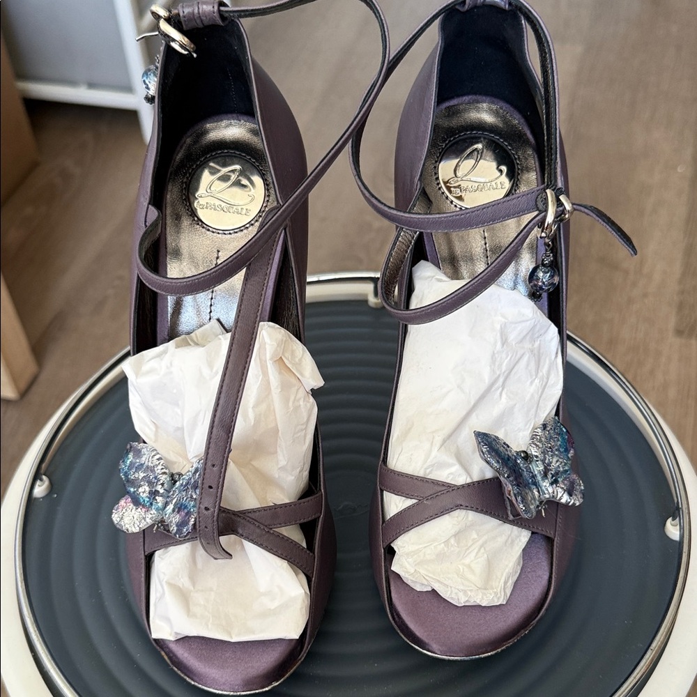 Q by Pasquale Purple Heels with Butterfly Detail